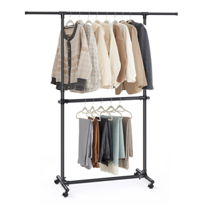 Stojan na oblečení dvoustupňový JASON 101-165x49x113-180cm, černá