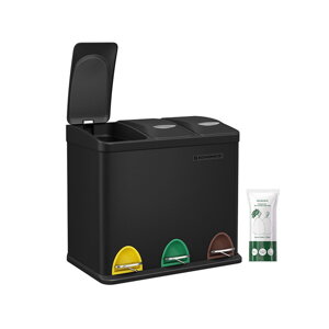 Koš na separování odpadu 24l (3x8l), nerezavějící ocel, černý