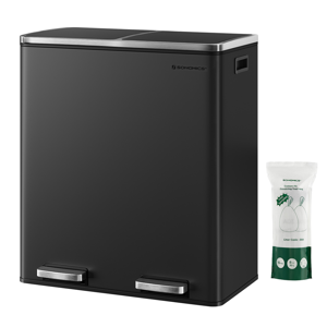 Koš na separování odpadu SORT, 2x30l+pytle na odpadky, černá/stříbrná
