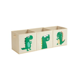 Sada tří úložných boxů DINO 30x30cm, dětská, béžová/zelená
