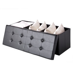 Skládací sedací truhlice s odklápěcím krytem, černá - 115 x 38 x 38 cm