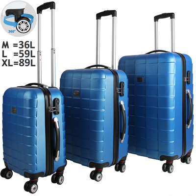 3-dílná souprava kufrů s tvrdým obalem a se zámkem, Q-design, modrá JR19