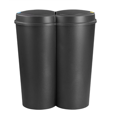 Dvojitý odpadkový koš černý, umělá hmota, 2 x 25 l