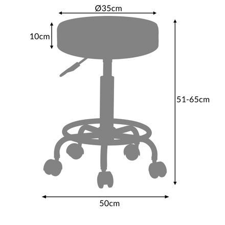 Taburetka na kolečkách OXANA s opěrkou na nohy, Ø35cm, bílá