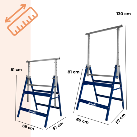 Teleskopické lešenářské kozy DANNY, sada 2 ks, max. 200kg, 69x57x81-130cm, stříbrná/modrá