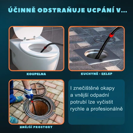 Sada na čištění potrubí Premium, 30 m, černá