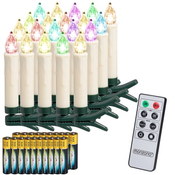 LED svíčky na vánoční stromek, vícebarevné 20ks, včetně baterií