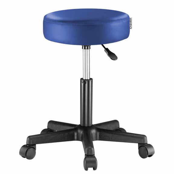 Taburetka na kolečkách, modrá koženka, otočná 360°