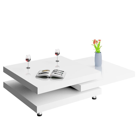 Konferenční stolek JR32 vysoký lesk, bílý 60x60 cm - otočné desky 360 °