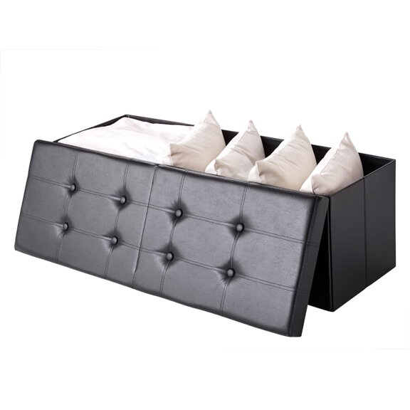 Skládací sedací truhlice s odklápěcím krytem, černá – 80 x 40 x 40 cm