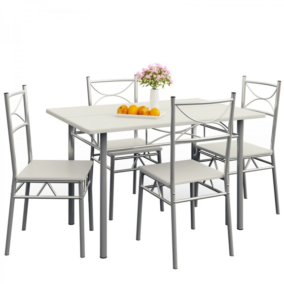 5-dílná jídelní sestava »Paul« - jídelní stůl + 4 židle - sametově bílá