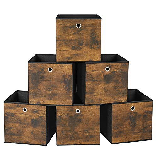 Sada 6 úložných boxů, 30x30x30 cm, rustikální hnědá barva.