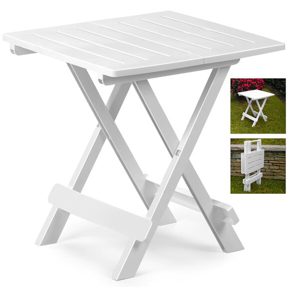Sklápěcí stolek z umělé hmoty, kempinkový stolek Garten 45x43x50cm bílý