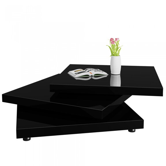 Konferenční stolek JR49 vysoký lesk, černý 60x60 cm - otočné desky 360 °