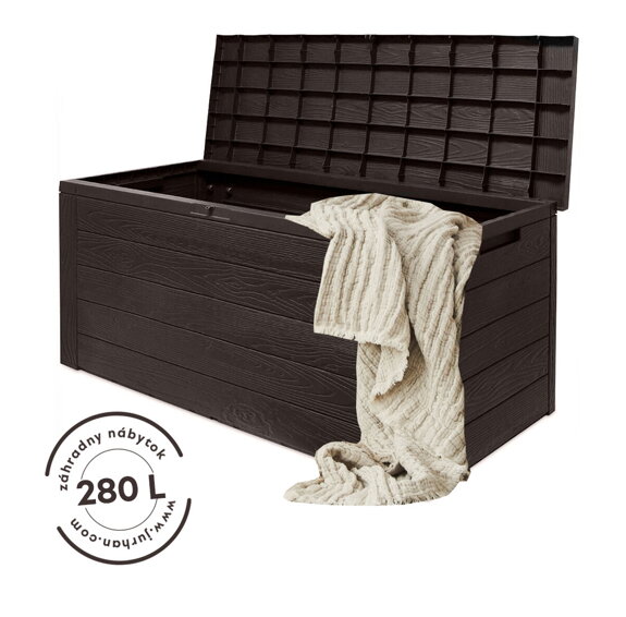 Odkládací úložný box Woodebox se sklopným víčkem hnědý 280L - 120x46x57cm