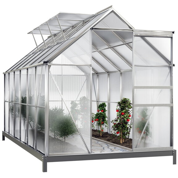 Zahradní skleník M6 380 x 190 x 195 cm s hliníkovou konstrukcí a základnou