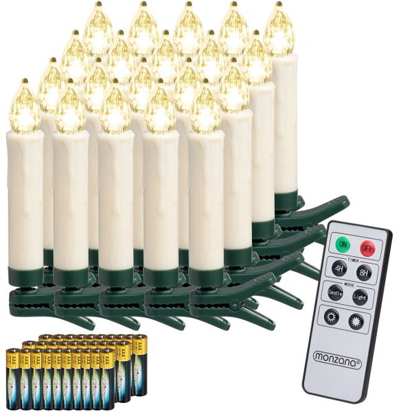 LED svíčky na vánoční stromek, teplá bílá 20ks, včetně baterií
