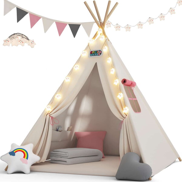 Dětský stan teepee JULIA, 120x120x160cm, béžová/růžová