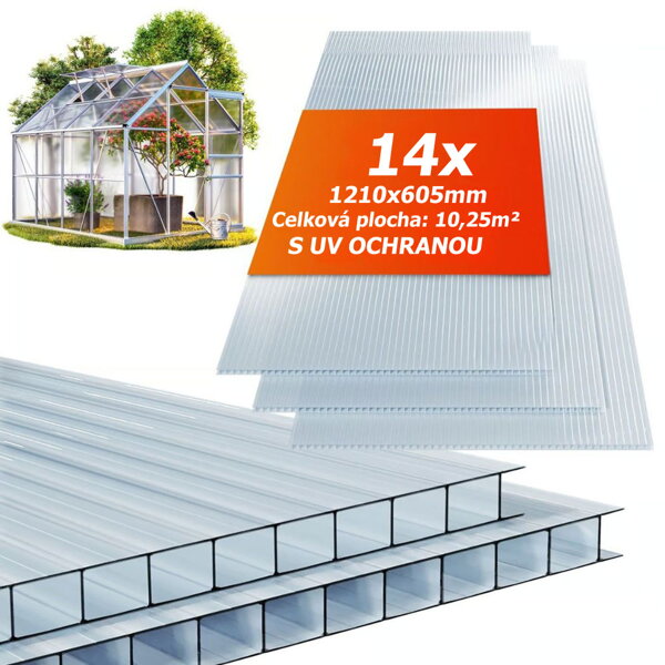 Dutinkový polykarbonát MARK 4mm, 60,5x121x0,4cm, 14ks, transparentní