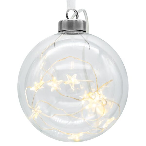 LED Vánoční koule, průhledné sklo Ø9,5cm teplá bílá