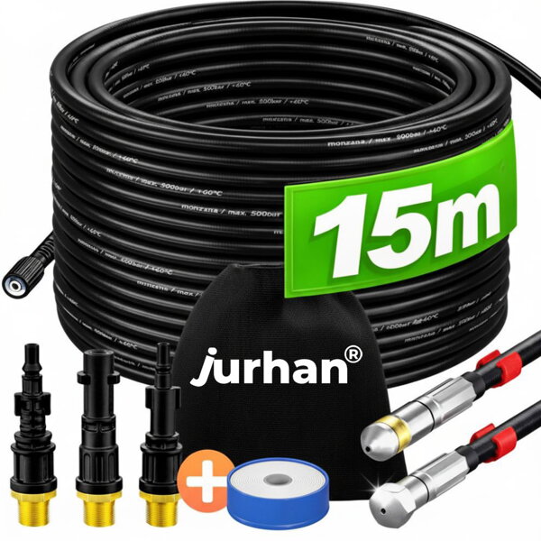 Sada na čištění potrubí Premium, 15 m, černá