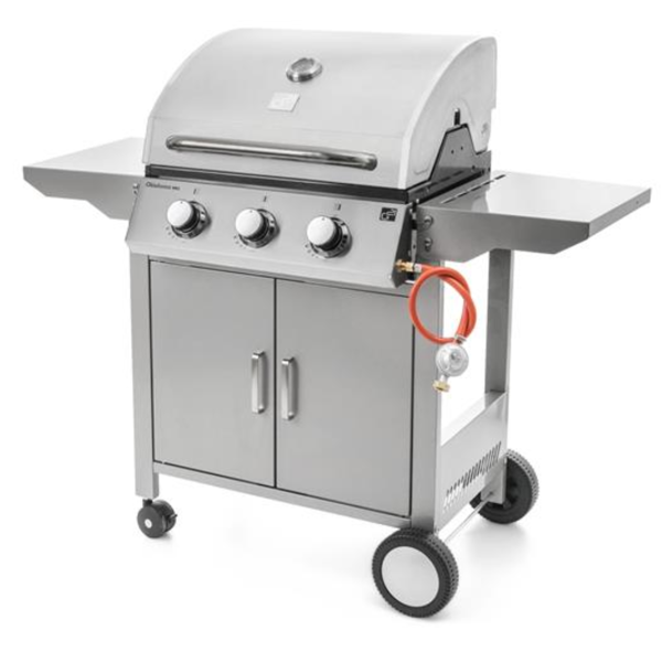 Plynový gril OKLAHOMA BBQ, 3 hořáky, s redukčním ventilem, stříbrná