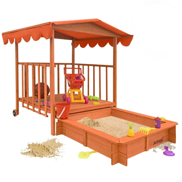 Pískoviště s verandou HAPPY, 130x130x143cm, hnědá/oranžová