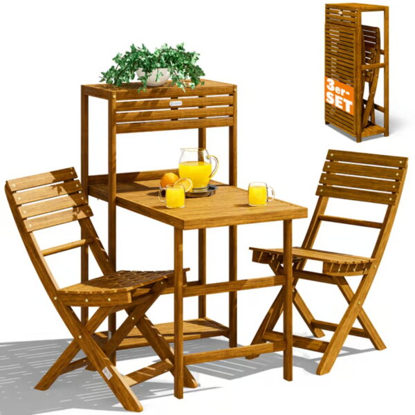 Balkonový set PATIO, 3dílný, přírodní dřevo