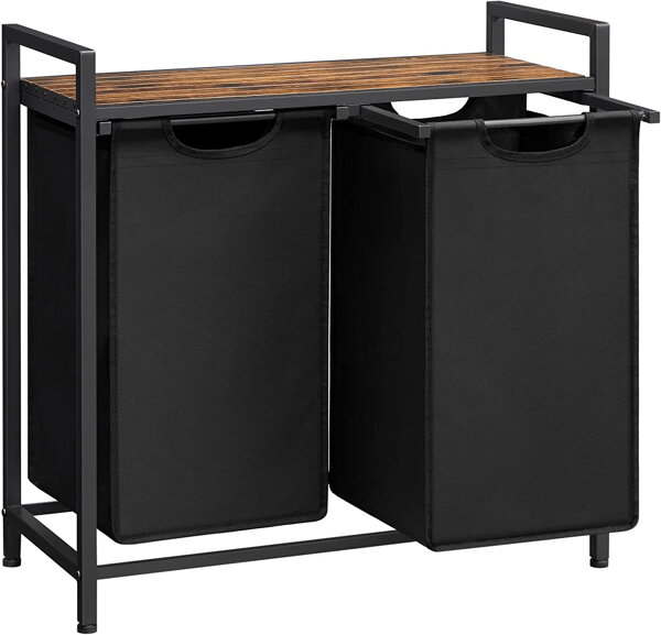 Koš na prádlo s policí BERGEN, 2 x 46l, černá/hnědá