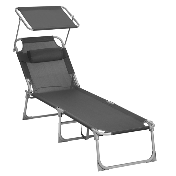 Zahradní lehátko LAGUNA s nastavitelnou clonou, 193x59x30cm, tmavě šedá