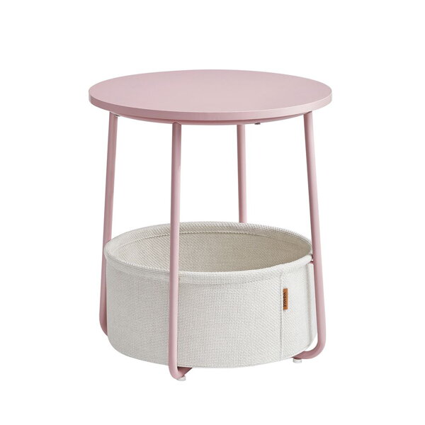 Kulatý stůl s úložným košem, růžový, béžový