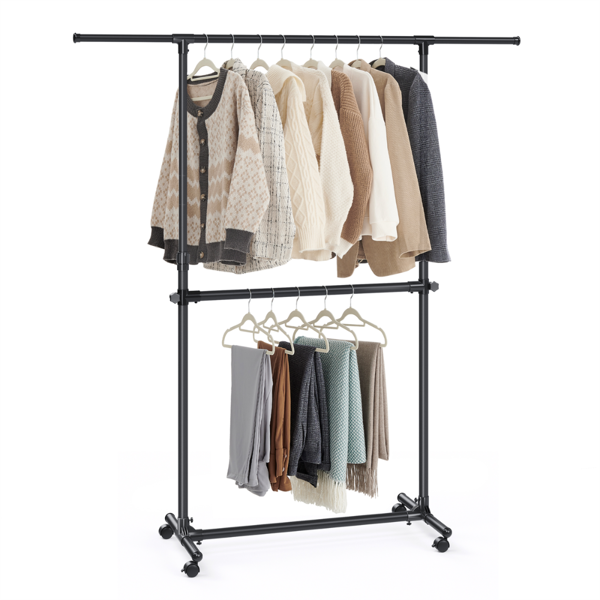 Stojan na oblečení dvoustupňový JASON 101-165x49x113-180cm, černá